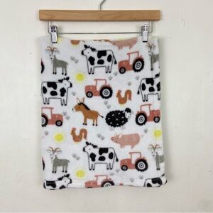 Parents Choice Farm Animals Plush Baby Blanket White 30x36 Cow Tractor Horse